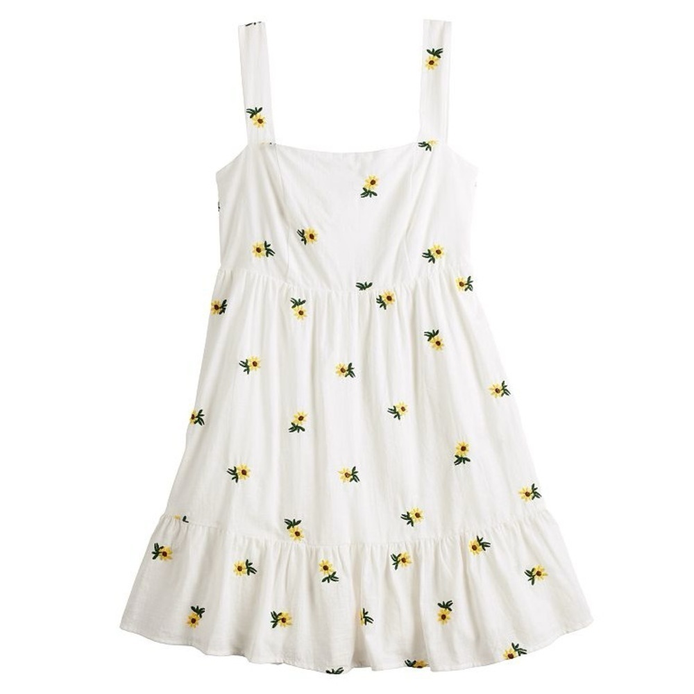 Rewind Floral Sunflower Embroidered White Mini Summer Sundress Size Large - Picture 6 of 13
